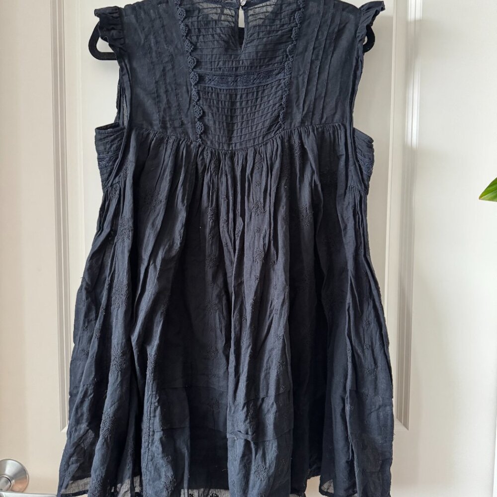 Free People Black Sheer Embroidered Babydoll Tunic Mini Boho Dress XS - Picture 2 of 5